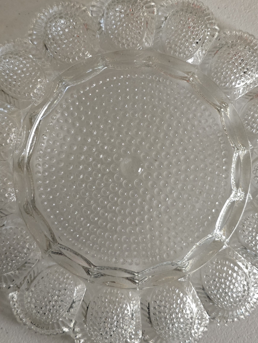 Vintage Hobnail Deviled Egg Plater Clear Pressed Glass Serving Tray - Picture 4 of 7